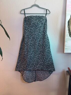 Rampage Vintage Y2K Black White Floral Hi Low Strapless Cotton Feminine Dress 13